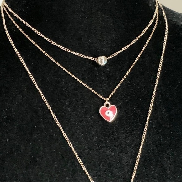 Set of 2 Gold Tone Layering Necklaces with Heart - Picture 2 of 5